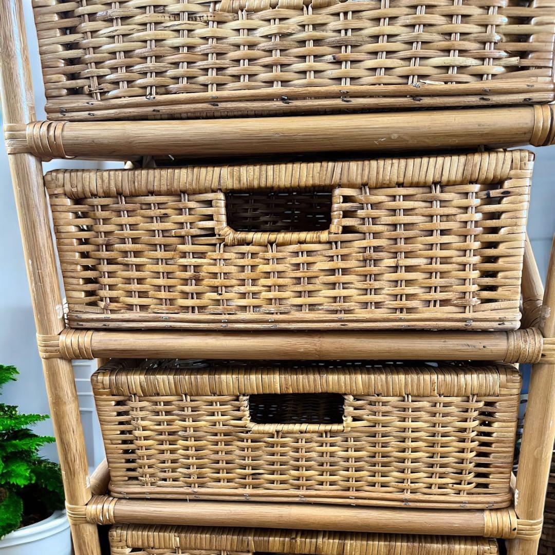 ラタン ５段 ラック 籐家具 引き出し 昭和レトロ