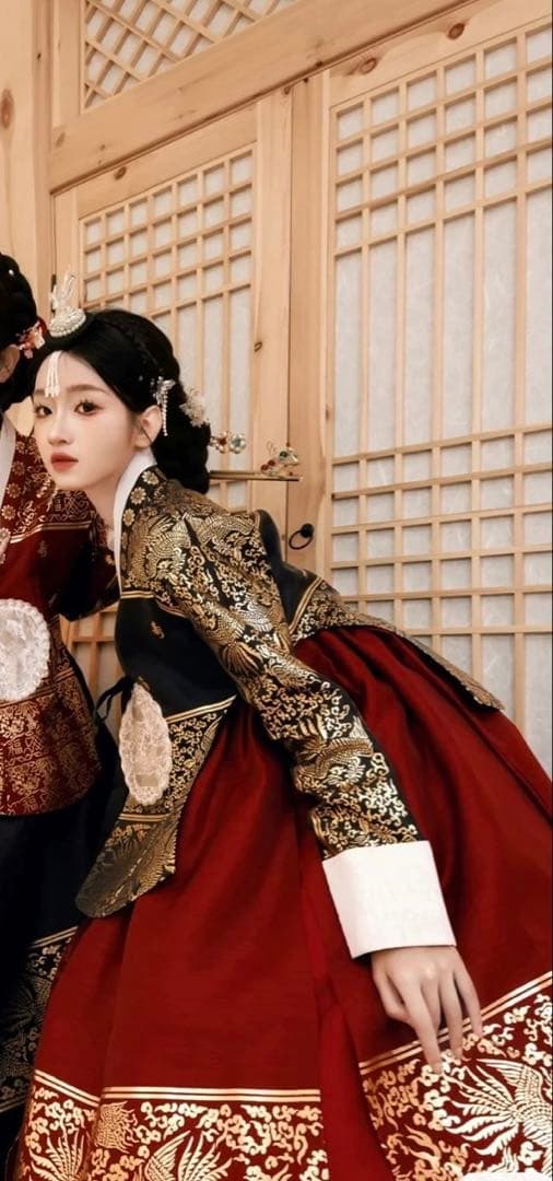 伝統韓服 上黒下赤セット宮廷韓服タンウィ