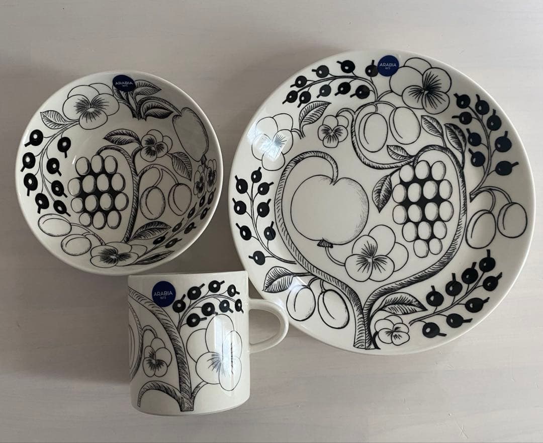 アラビア パラティッシ ブラック　マグカップ　プレート　ボウルセット　3点セット