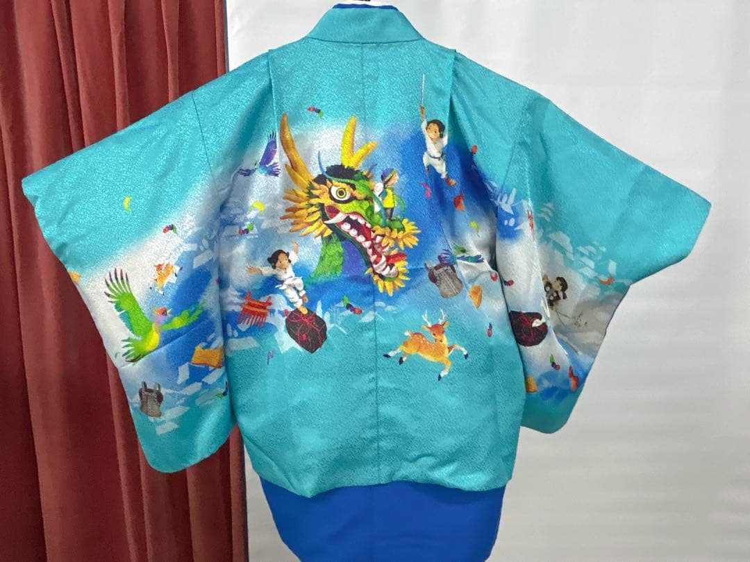 5～7歳男の子用 セット内容着物羽織、襦袢 3点セット、淡いオーシャンブルー