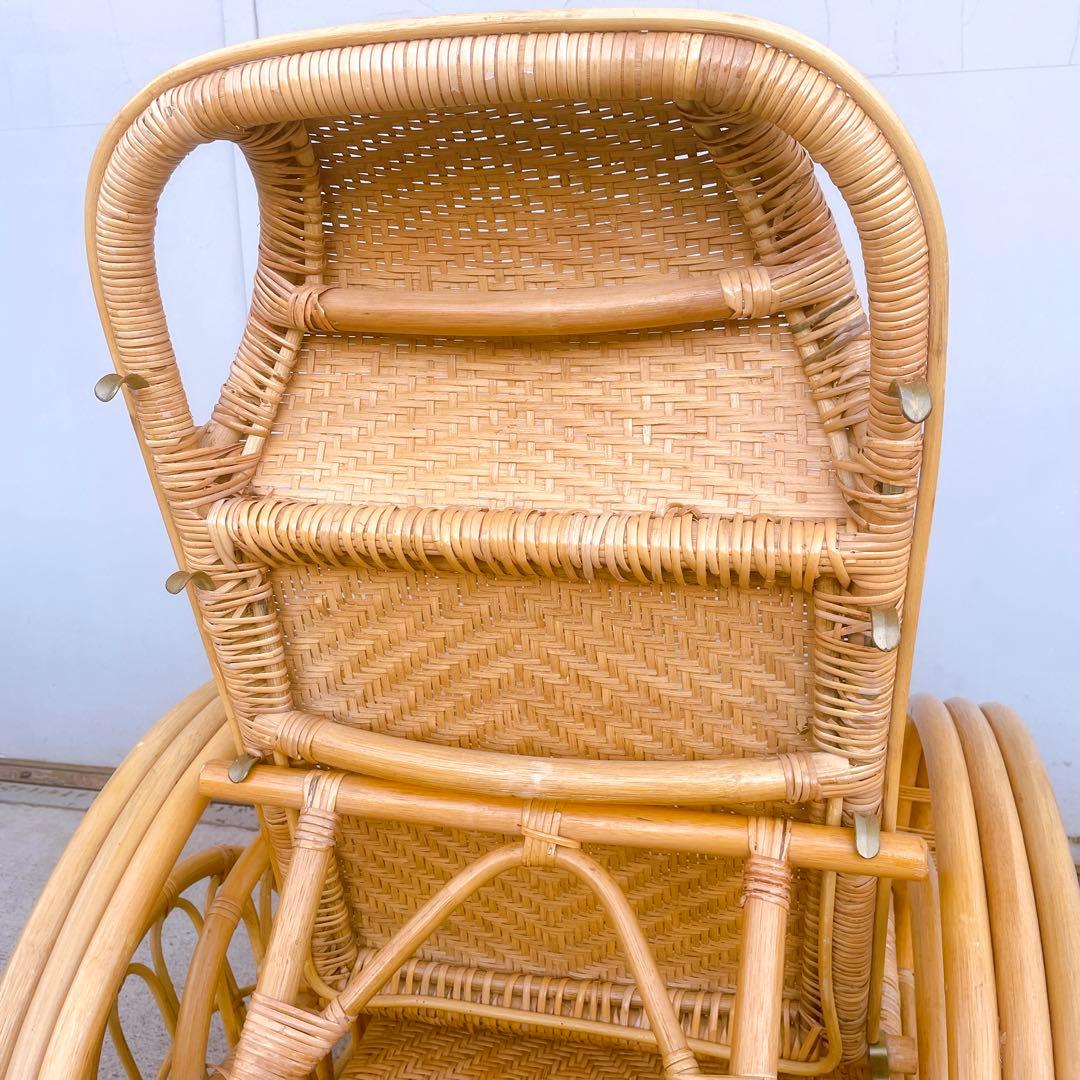 【送料無料】 ラタン リクライニングチェア テーブル マガジンラック オットマン