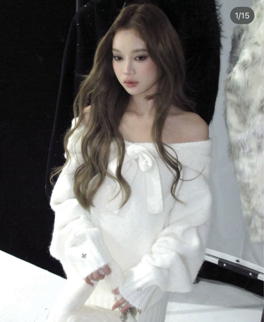 ゴ*マ様 andwang Ribbon Off-Shoulder Knit Se