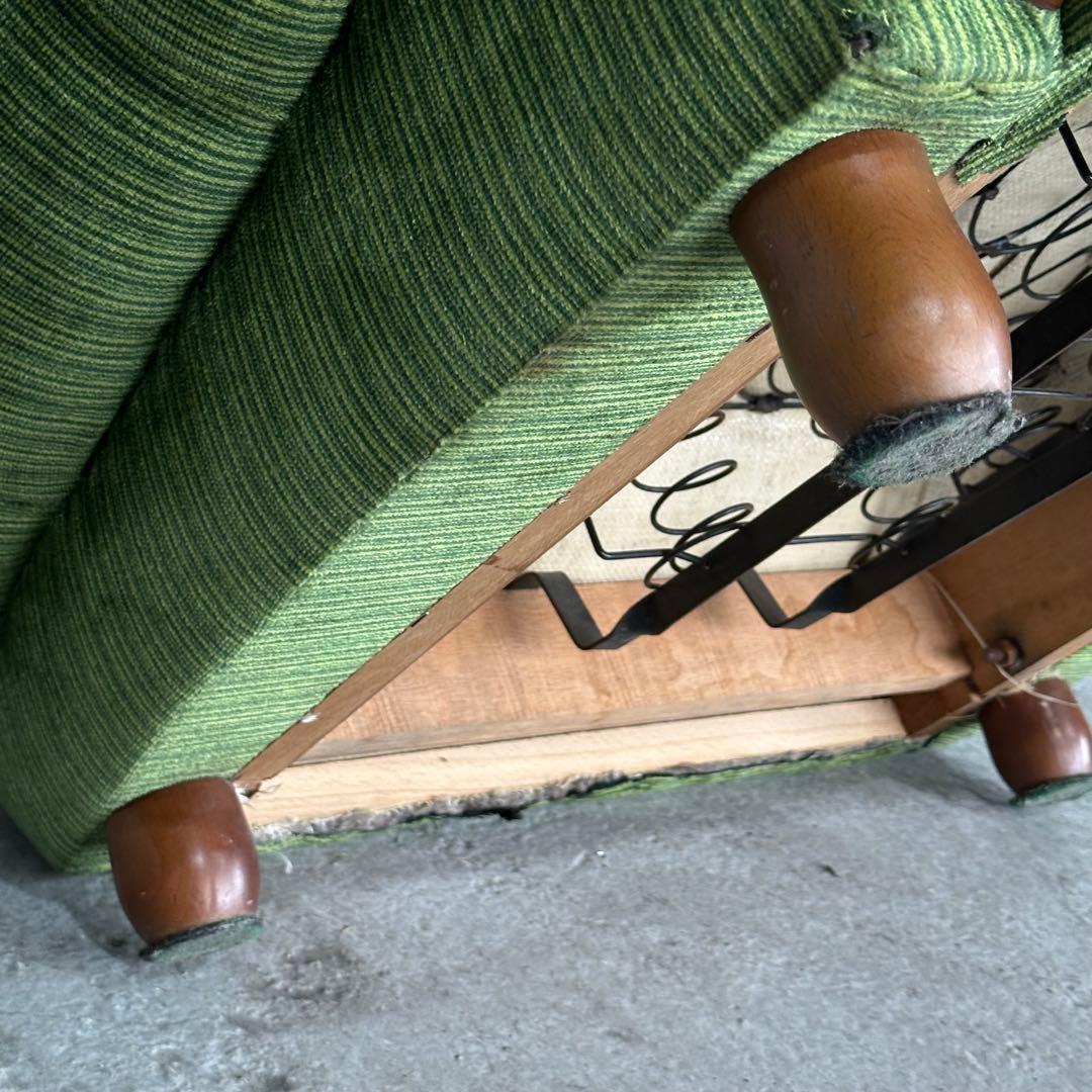 昭和レトロ ミッドセンチュリー グリーン 1人掛けソファ木肘 ヴィンテージ 国産