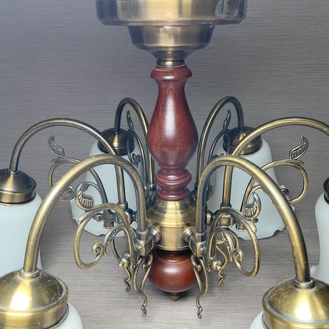 ✨存在感抜群✨ヤマギワ シャンデリア 6灯 真鍮 ガラス ウッド クラシカル