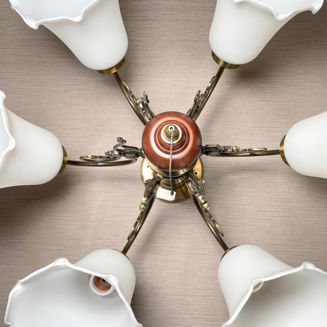 ✨存在感抜群✨ヤマギワ シャンデリア 6灯 真鍮 ガラス ウッド クラシカル