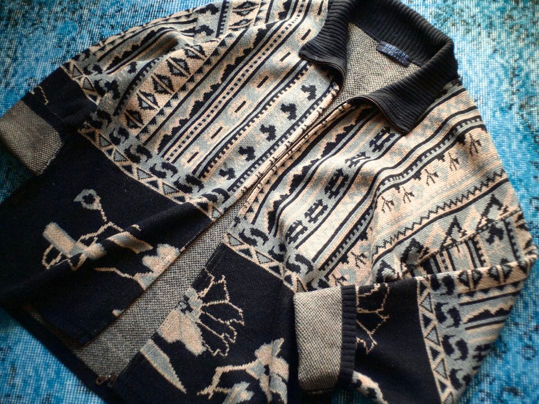 70s 80s FRANCE \"和柄\" wide knit jacket