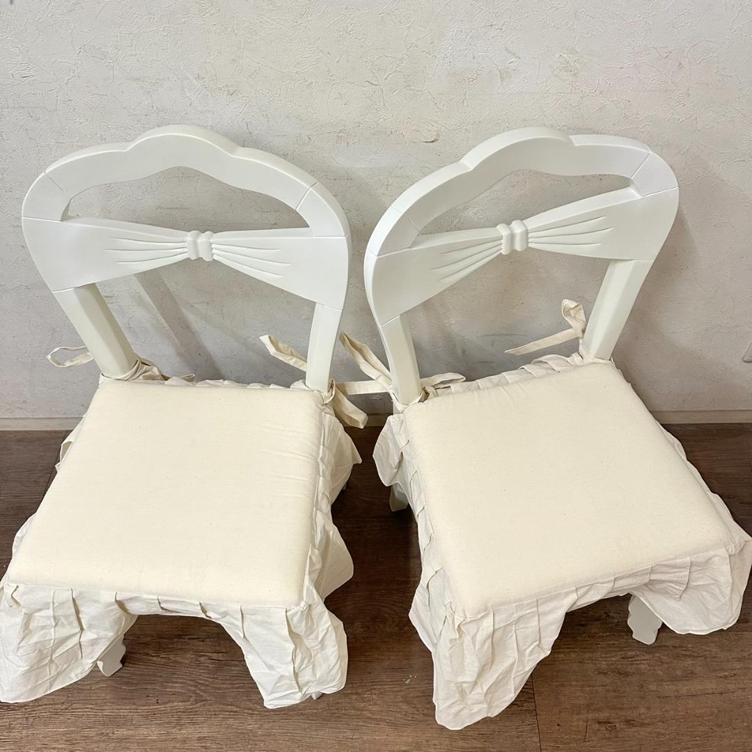 【新品・未使用】 ヨーロピアン調　白家具　チェアー　リボンデザイン 完成品