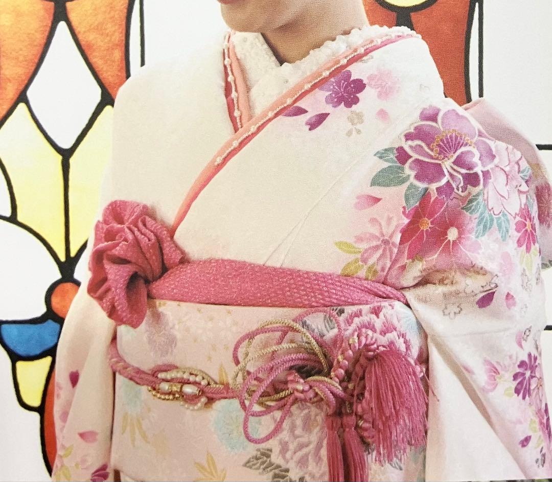 【再値下げ】振袖フルセット 花柄 ピンク系 白系