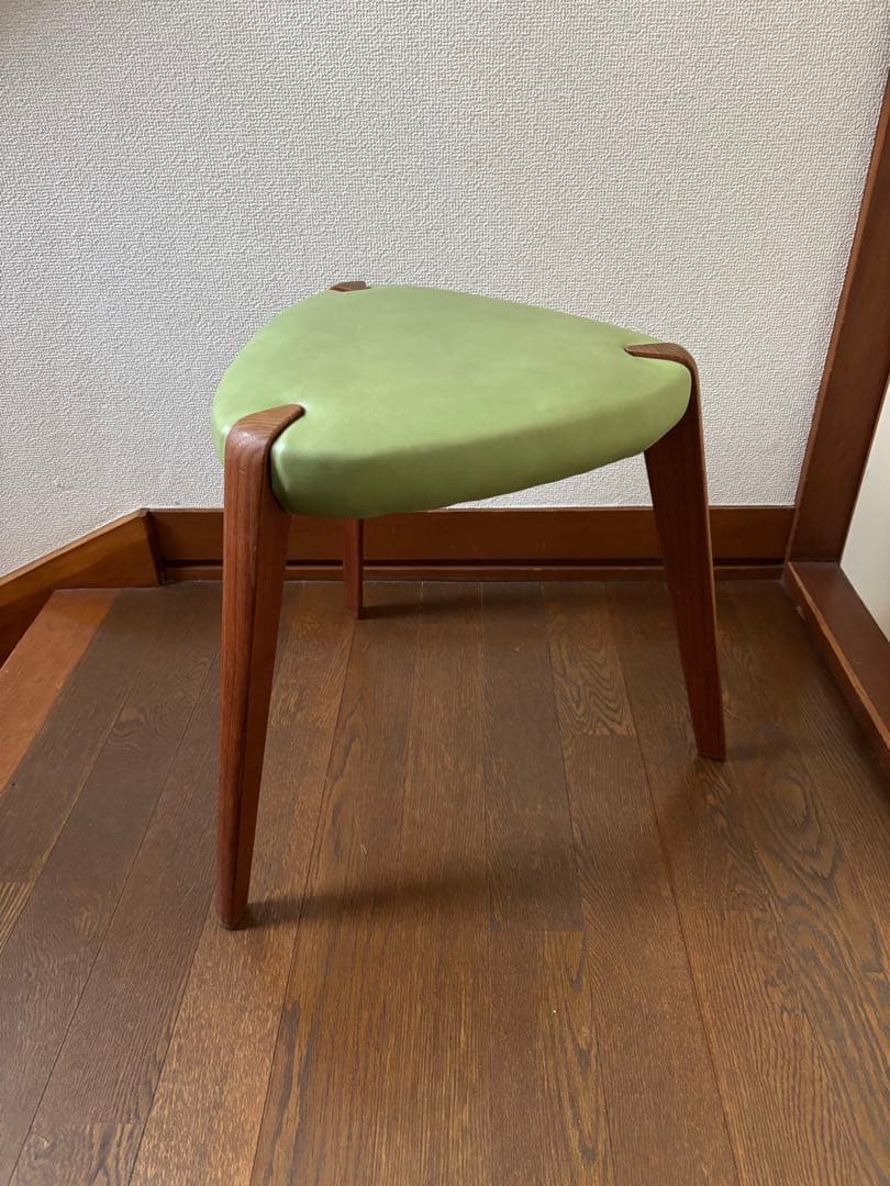 【レア】OMUSUBI（おむすび）スツール　小泉誠　グリーン　レザー　チーク