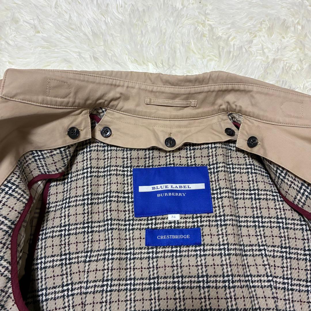 バーバリーブルーレーベル トレンチコートノバチェックベルトライナー付34Sハーフ