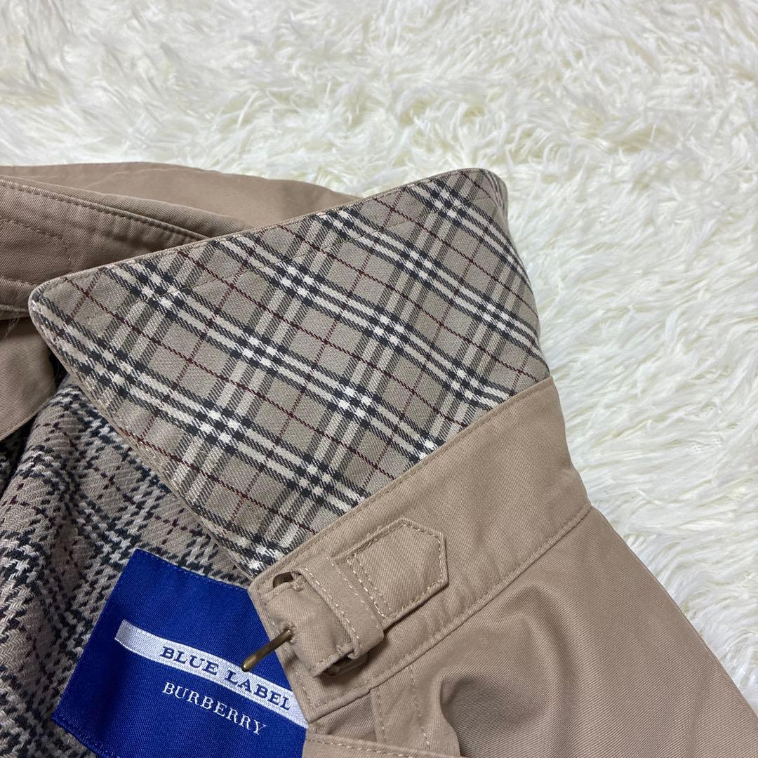バーバリーブルーレーベル トレンチコートノバチェックベルトライナー付34Sハーフ