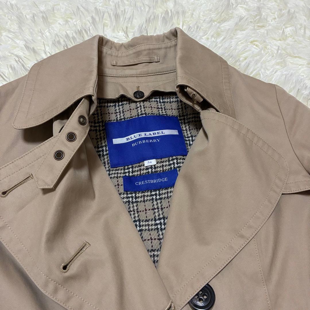 バーバリーブルーレーベル トレンチコートノバチェックベルトライナー付34Sハーフ