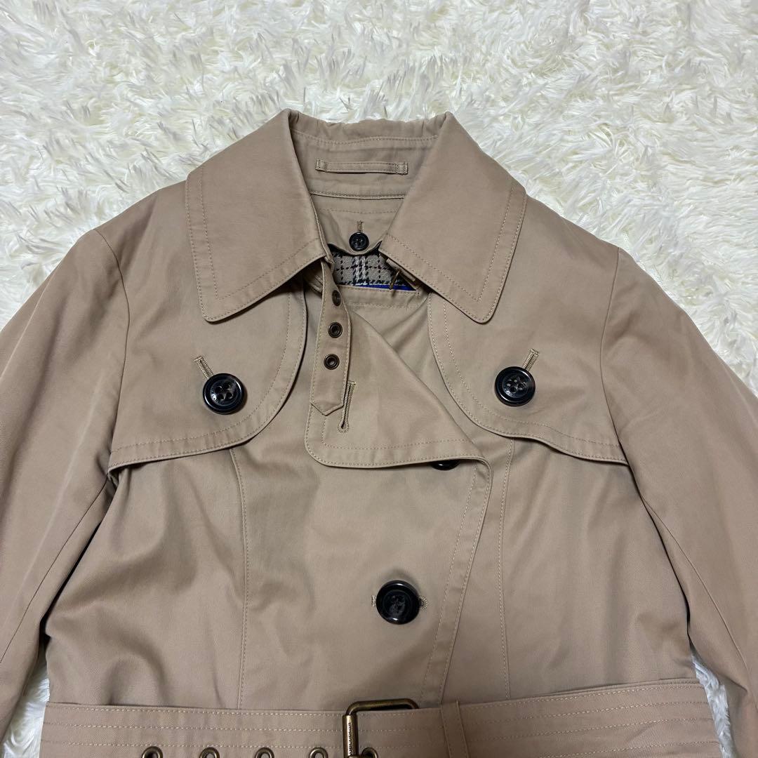 バーバリーブルーレーベル トレンチコートノバチェックベルトライナー付34Sハーフ