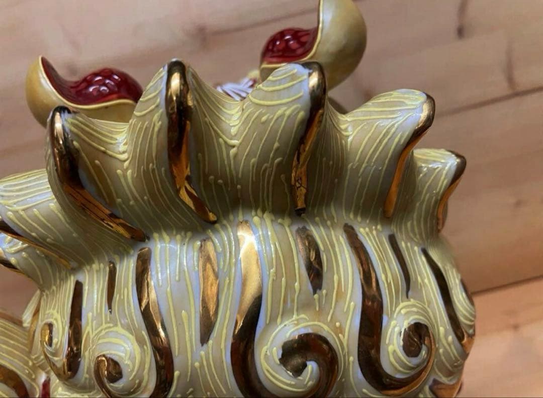 未使用/特価❕九谷焼/紅金彩/唐獅子の置物/1点　　魔除け/インテリア/からしし