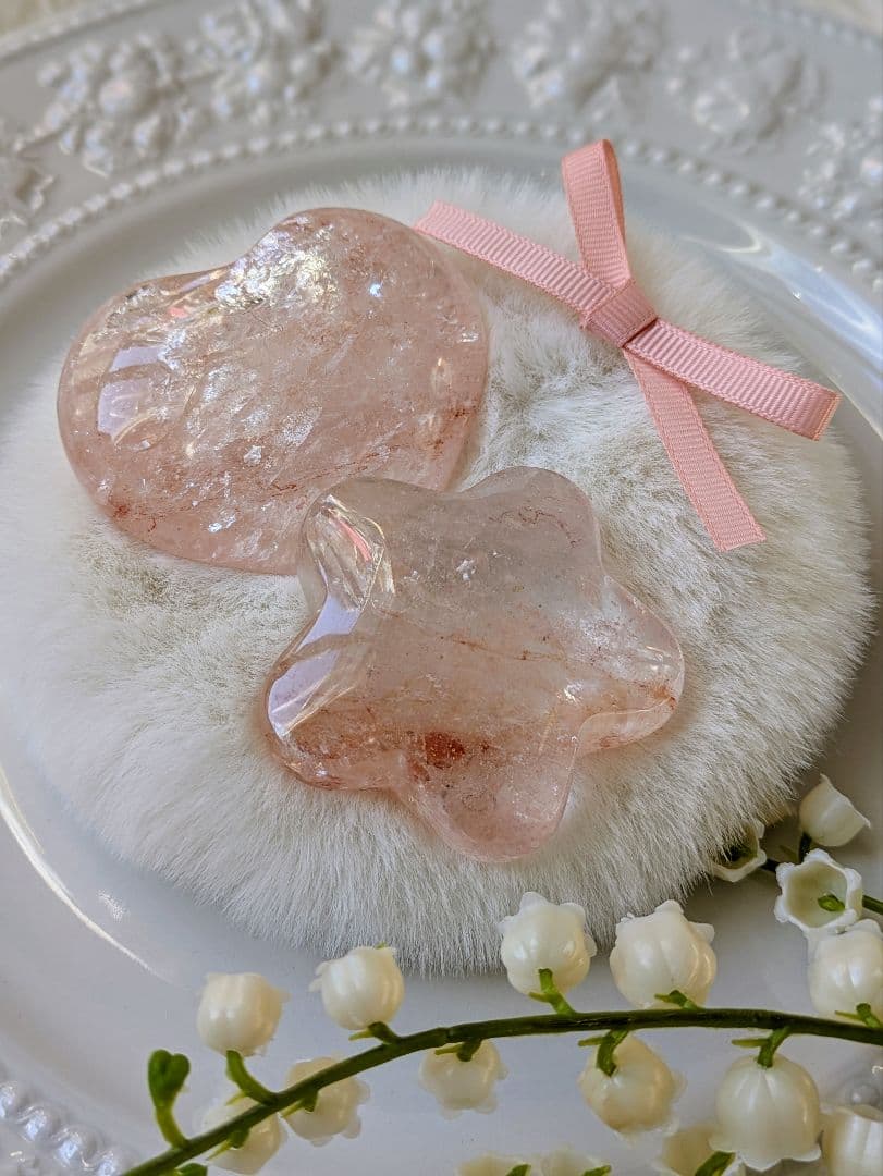 ♡２個セット♡　♡ピンクアゼツライト（通称） ピンククォーツ♡　ハート　星　虹