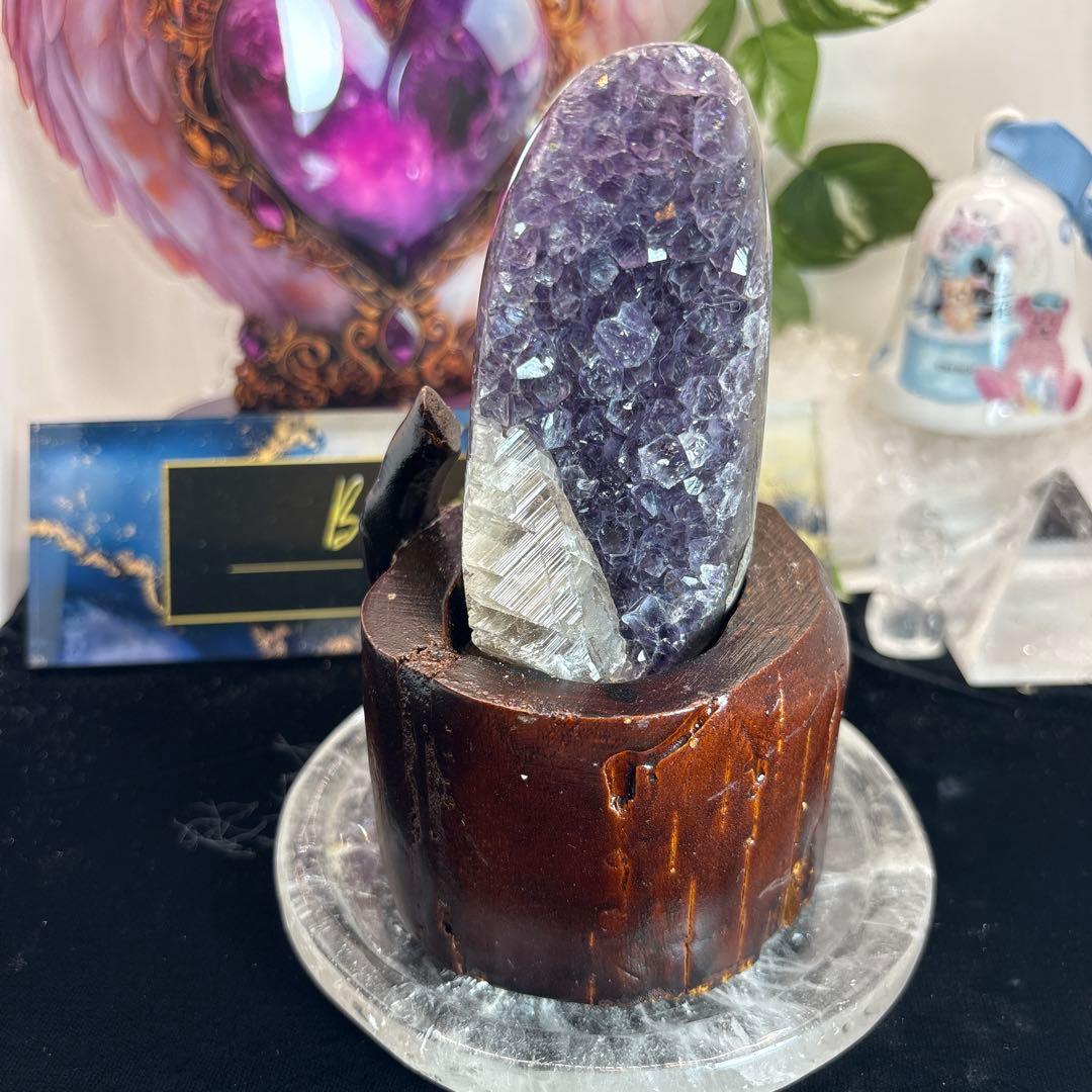 アメジストドーム♡♡カルサイト共生♡専用台座付きNo.2166