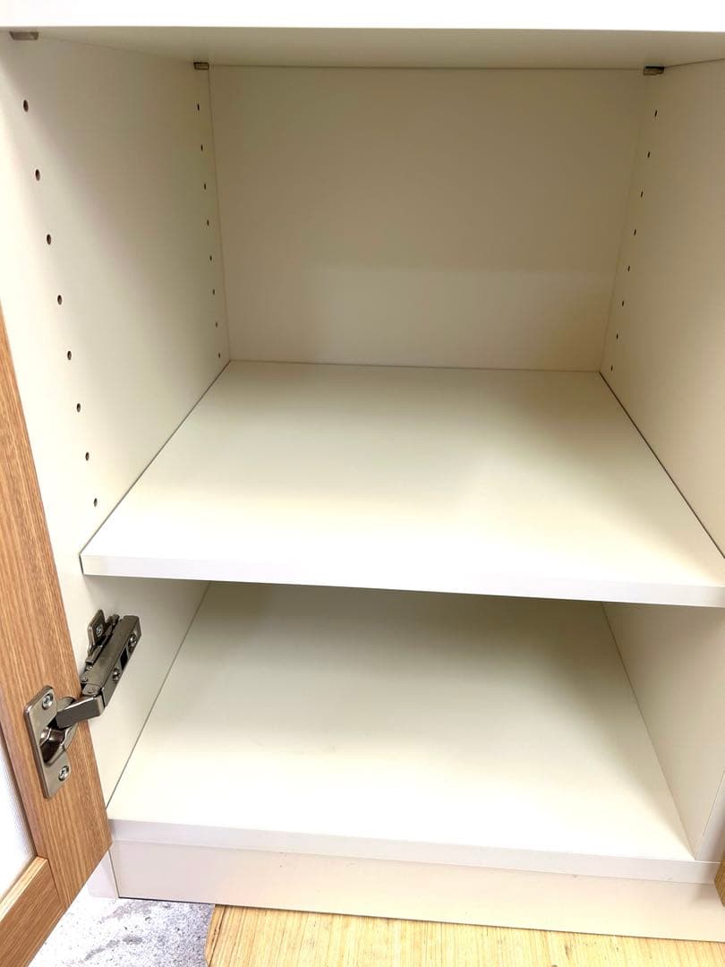 レンジボード コンセント付き モダンキッチン収納キャビネット ガラス扉付き 美品