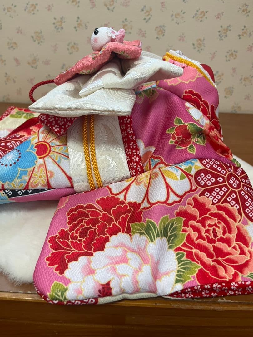 帯飾りを足してお作りし直しました。☆*花柄ピンク着物☆*　犬服　犬服用お着物