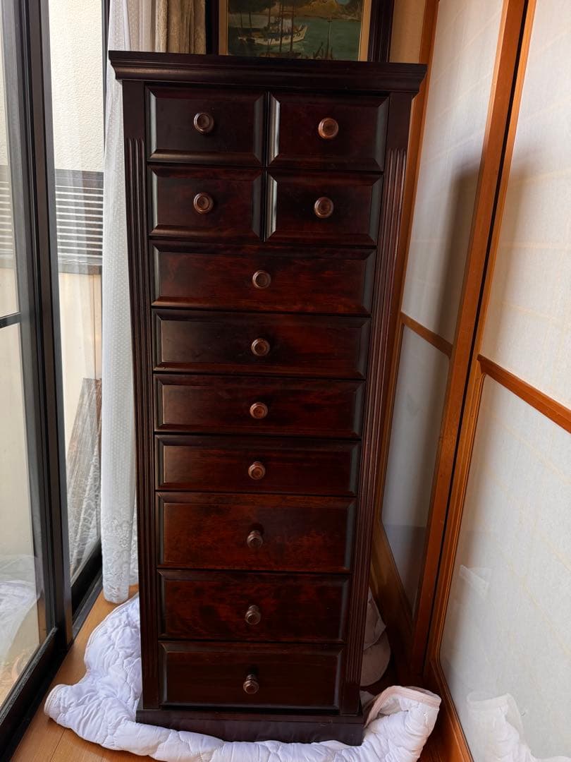 【送料込】民芸家具 9段チェスト ハイチェスト キャビネット 整理箪笥