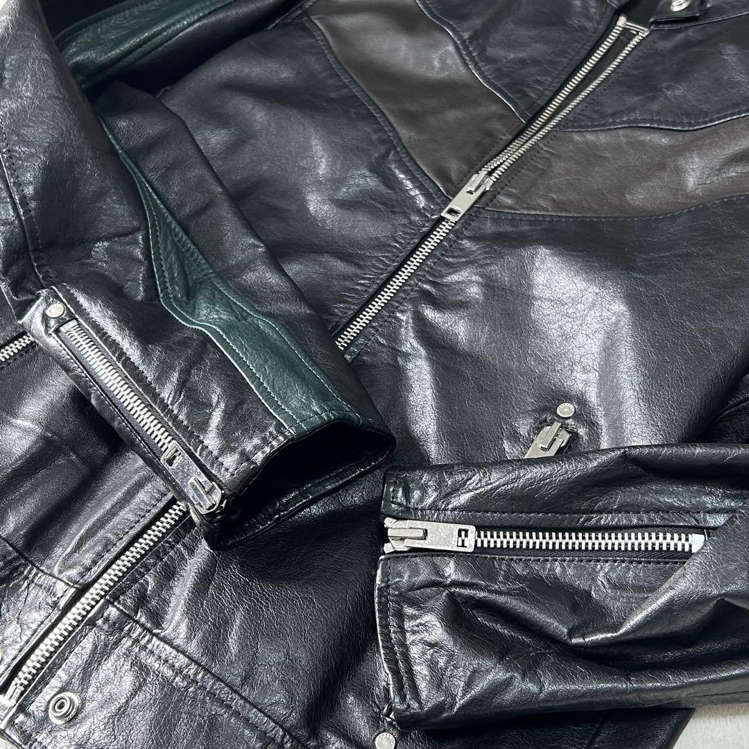 美品ディーゼル レザー シングルライダース ジャケット L レーシング 革ジャン