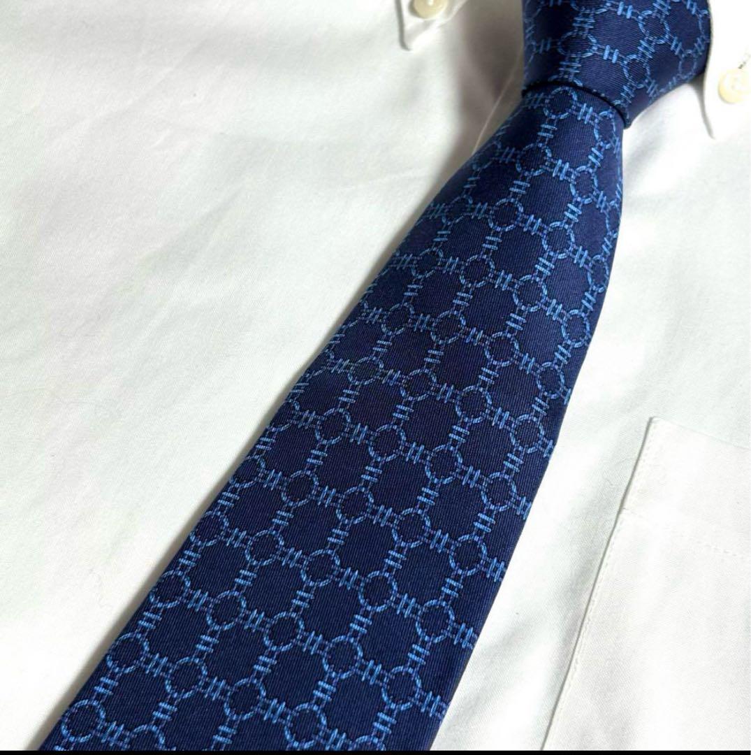 HERMES エルメス ネクタイ ネイビー チェック柄 パターン柄 フランス製