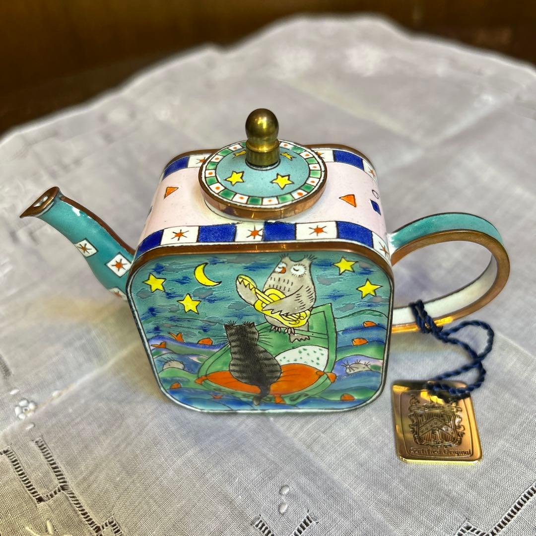 未使用　1996シャルロット ディ ヴィータミニチュアティーポットフクロウと子猫