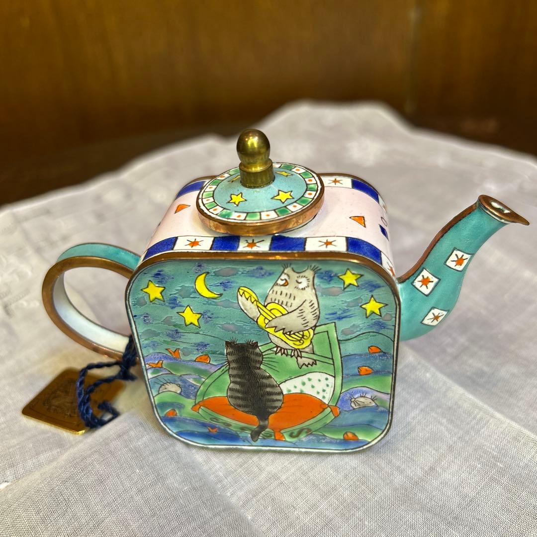 未使用　1996シャルロット ディ ヴィータミニチュアティーポットフクロウと子猫