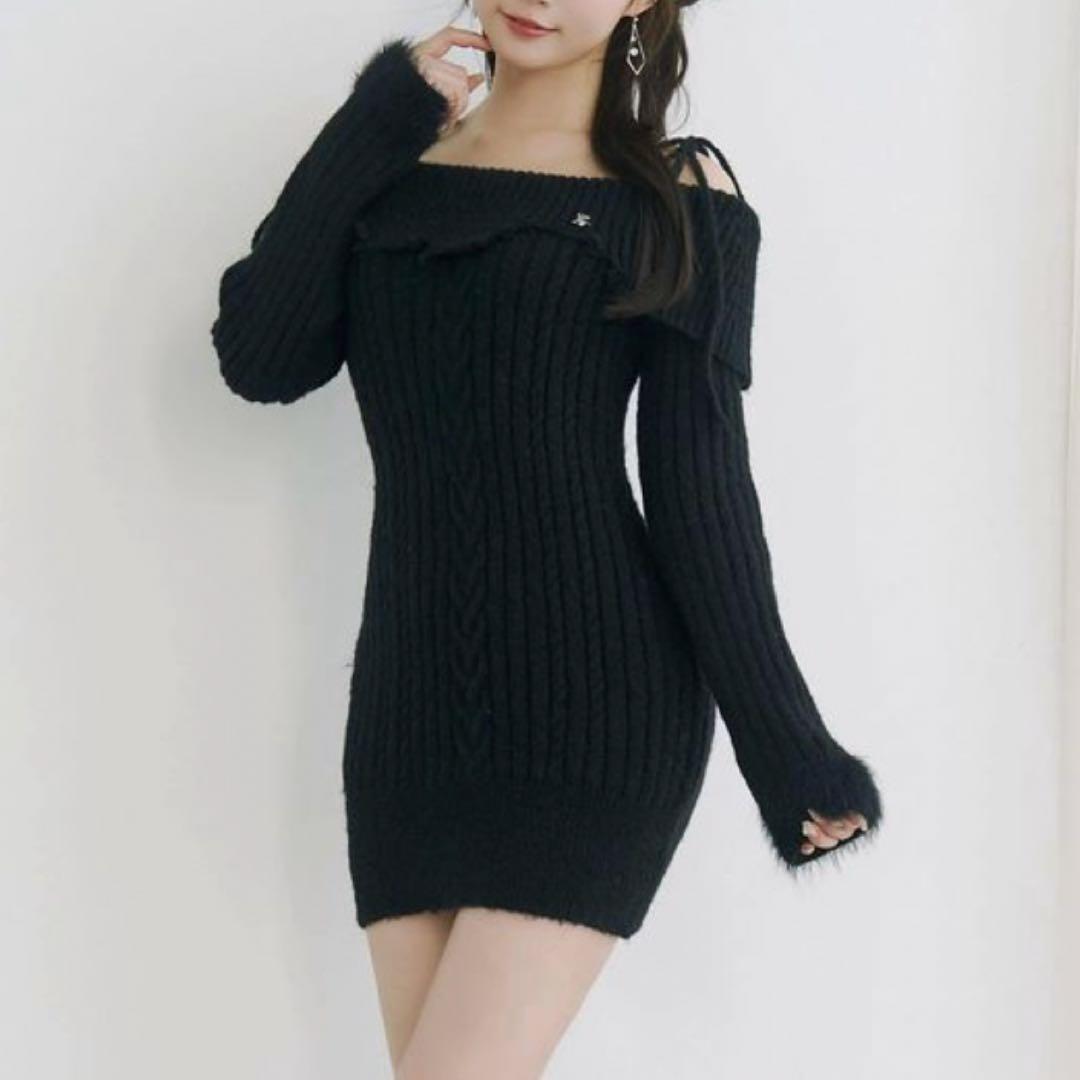 ヘムシャギーオフショルニットワンピース　eatme