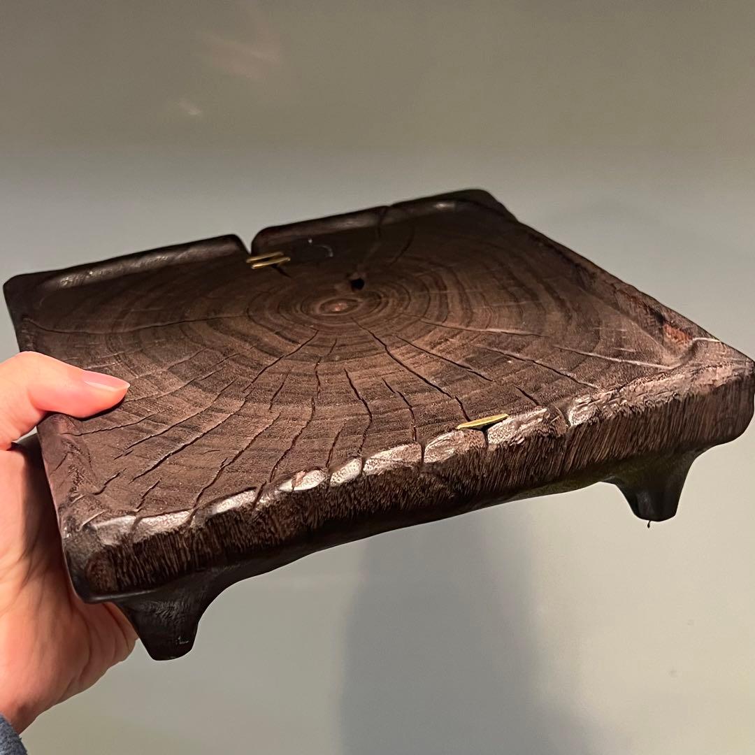 卓 花台 木製 香炉台 根卓 盆栽台 置物 クスノキ20.5*20.5**6cm