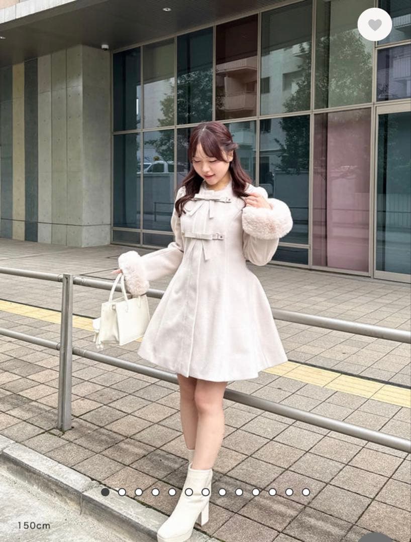 アンミール リボンフレアノーカラーコート ピンク