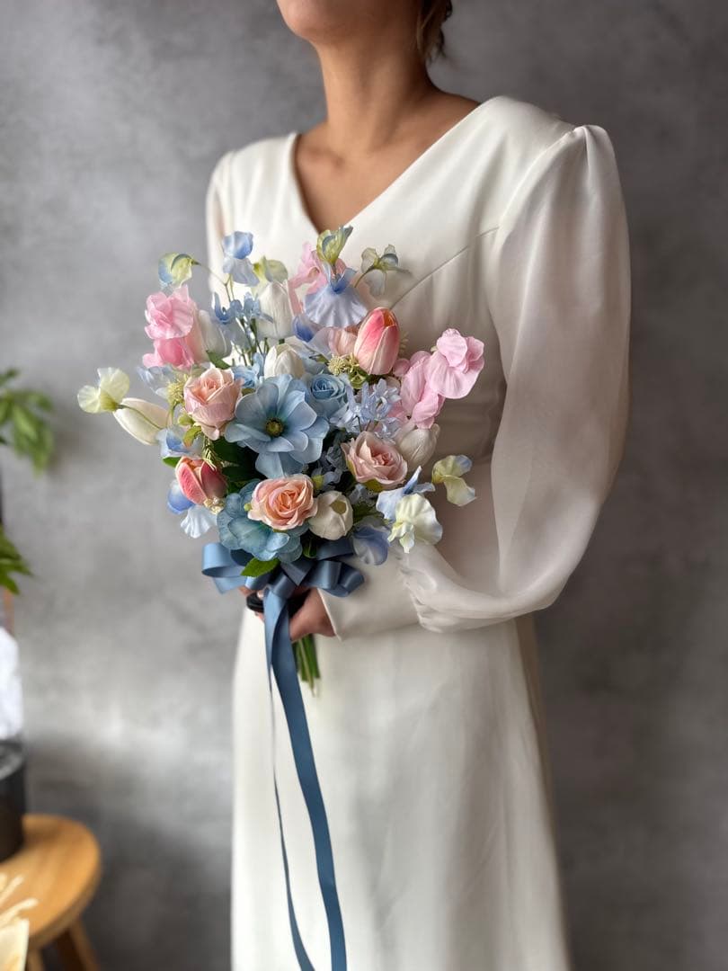 ピンク×ブルークラッチブーケ☆ブートニア