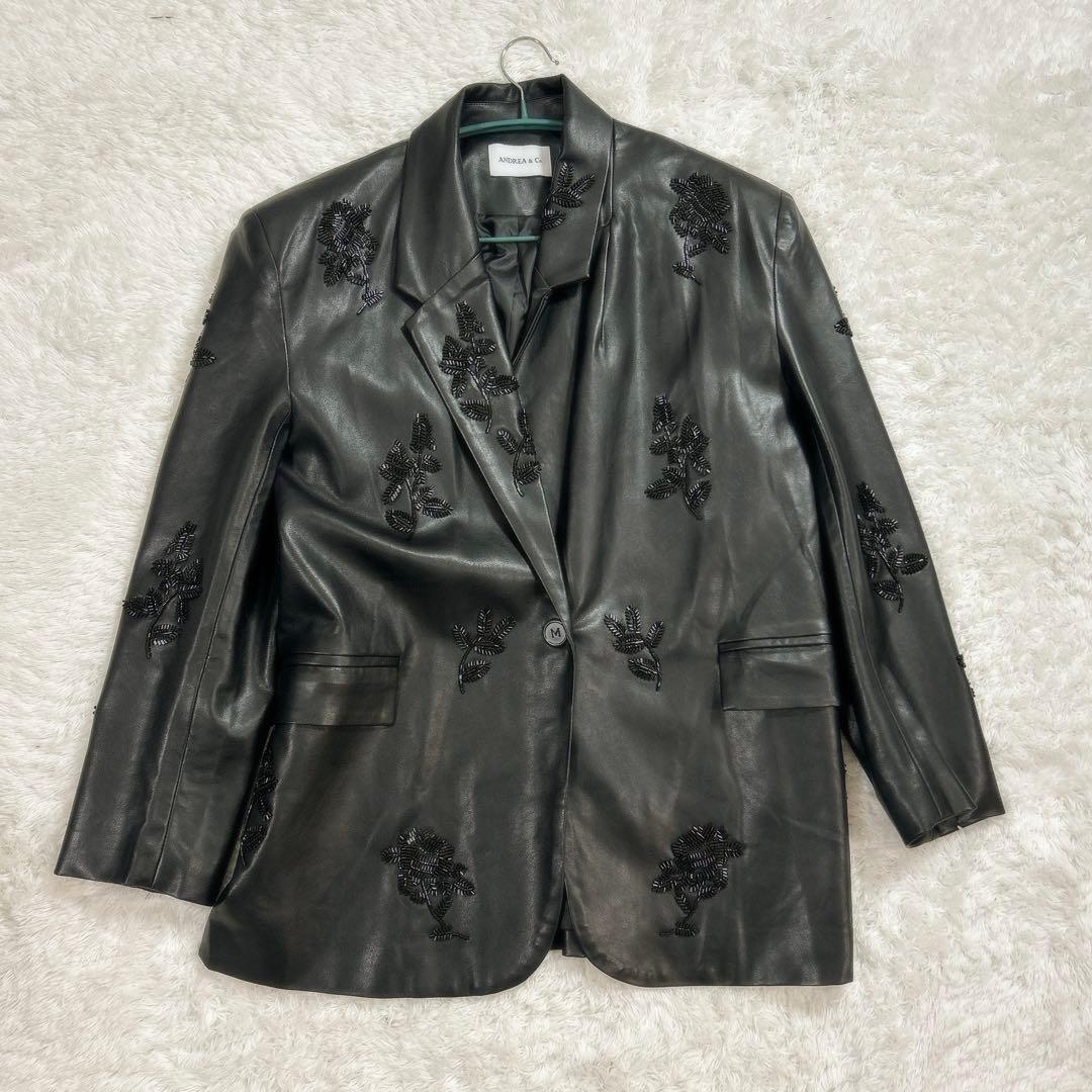 美品　ANDREA&Co. AUBREY レザービーズエンブロイダリージャケット