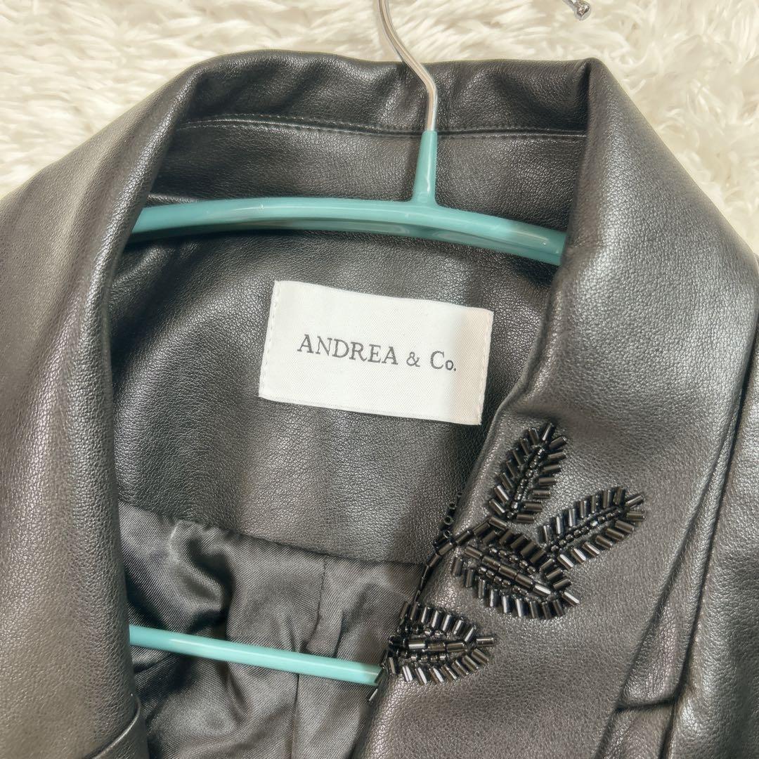 美品　ANDREA&Co. AUBREY レザービーズエンブロイダリージャケット