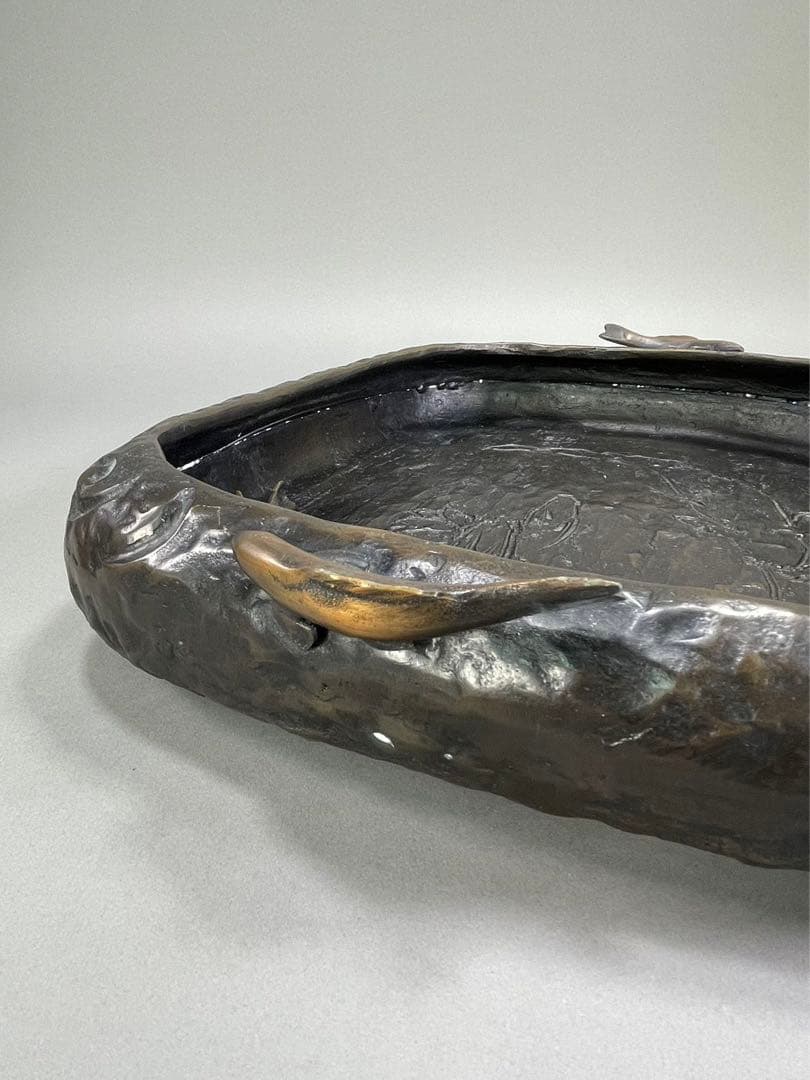 いけばな　池坊　古流　蠟型鋳造　般若純一郎造　鯉水盤　砂鉢　盆栽鉢　華道具 景色