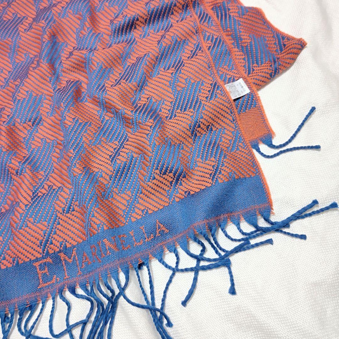 イーマリネッラE.MARINELLA千鳥格子柄ウールストールマフラー青橙ネクタイ