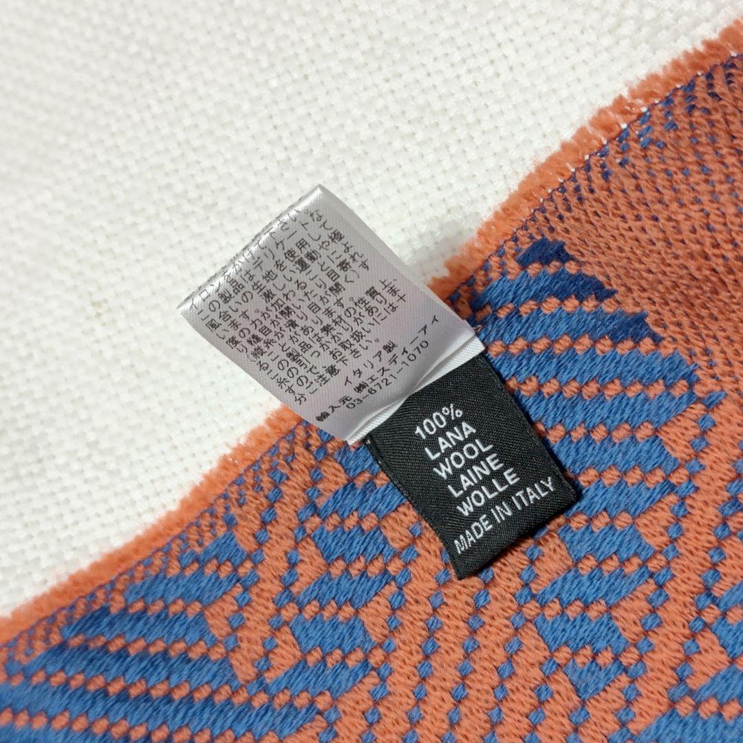 イーマリネッラE.MARINELLA千鳥格子柄ウールストールマフラー青橙ネクタイ