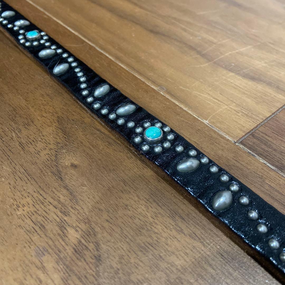 HTC フラワースタッズナローレザーベルト ターコイズ 32inch