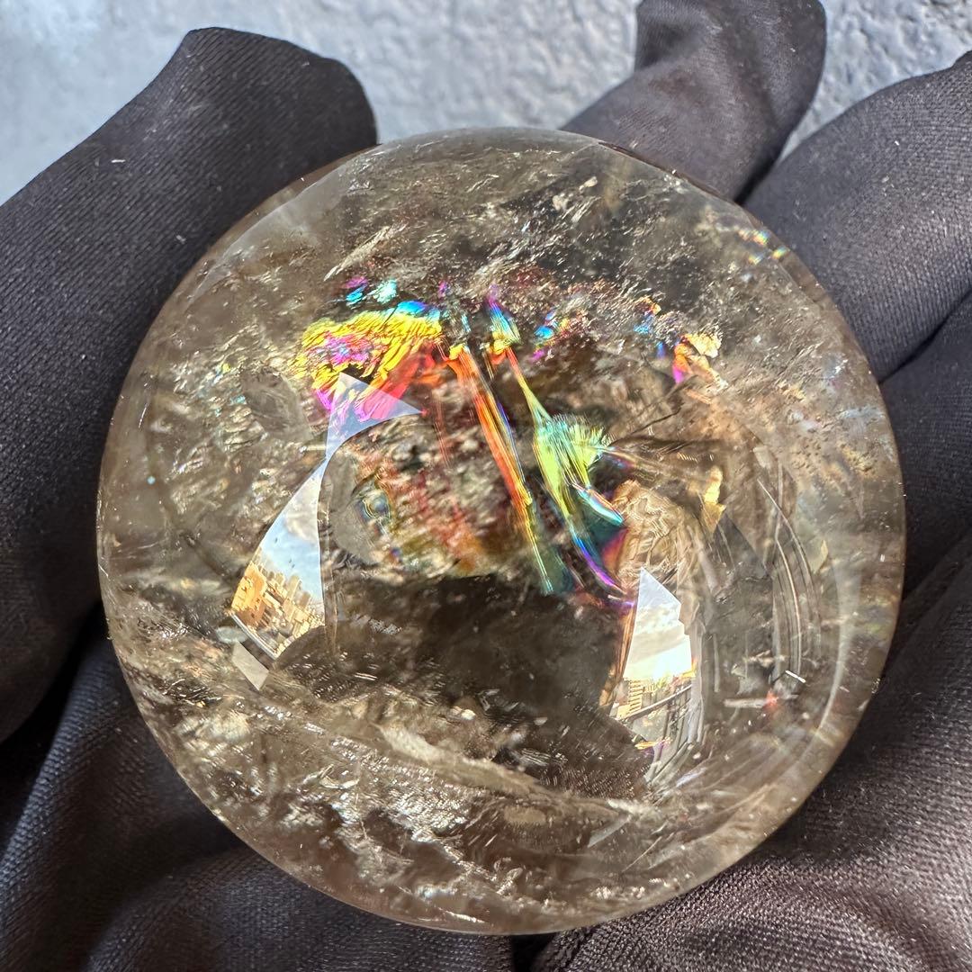 爆レア❗️浄化❗️虹入り☆淡いスモーキーアイリスクォーツ☆ヒマラヤ水晶丸玉A1146