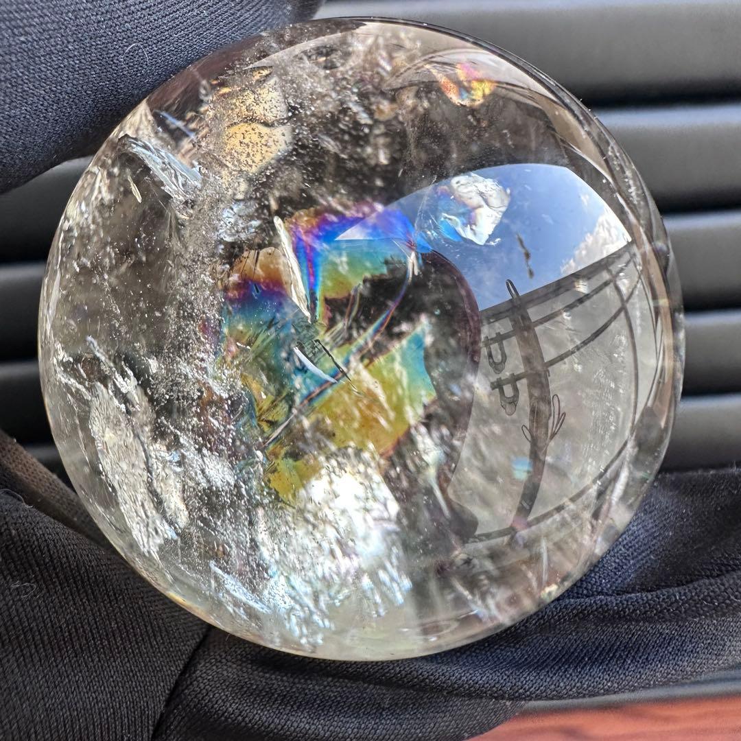 爆レア❗️浄化❗️虹入り☆淡いスモーキーアイリスクォーツ☆ヒマラヤ水晶丸玉A1146