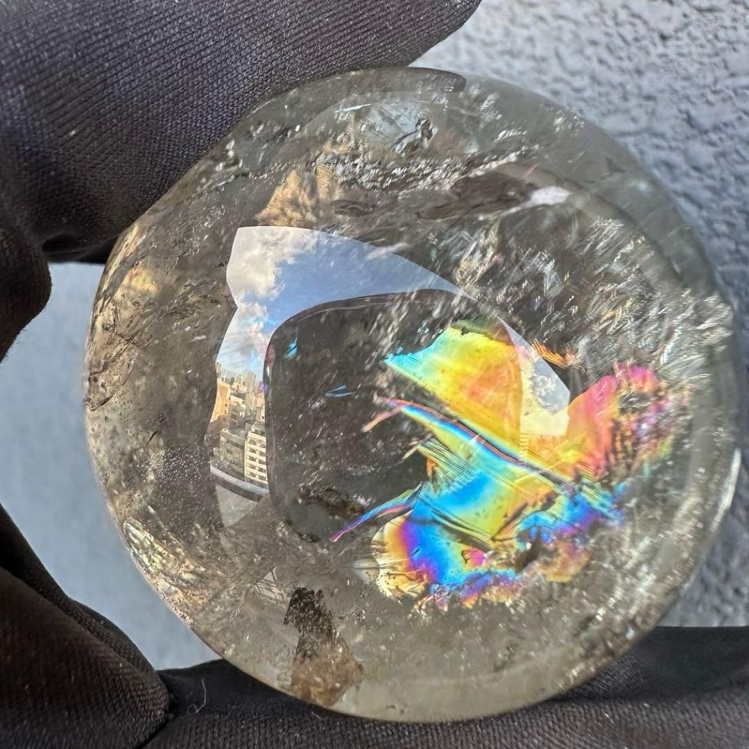 爆レア❗️浄化❗️虹入り☆淡いスモーキーアイリスクォーツ☆ヒマラヤ水晶丸玉A1146