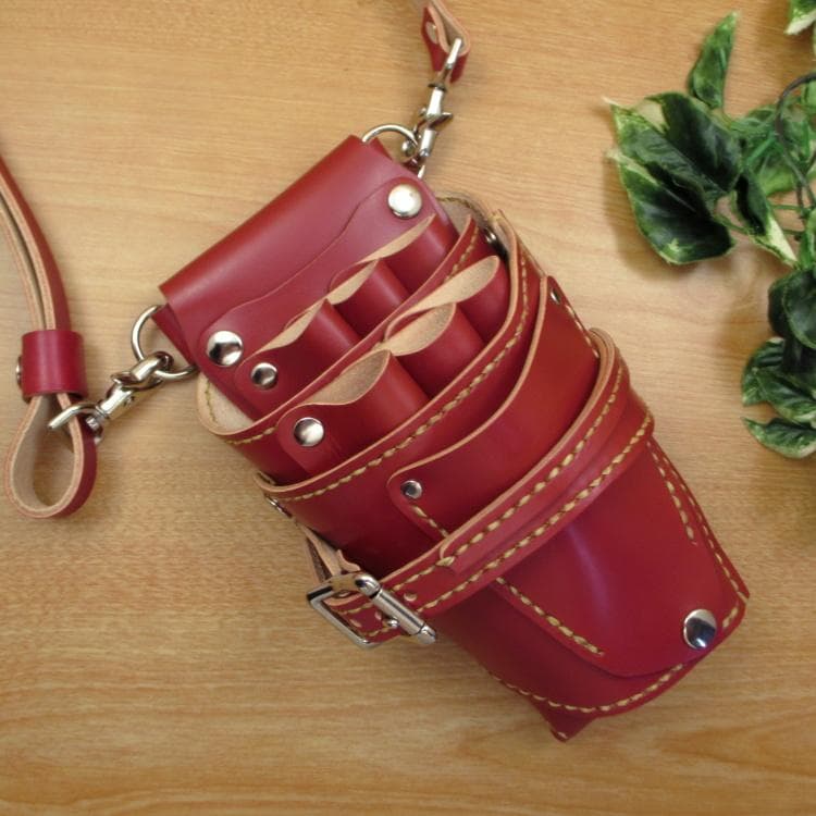 赤色 サドルレザー　６丁差し　革ベルト付　シザーケース　SCL-150/CRB