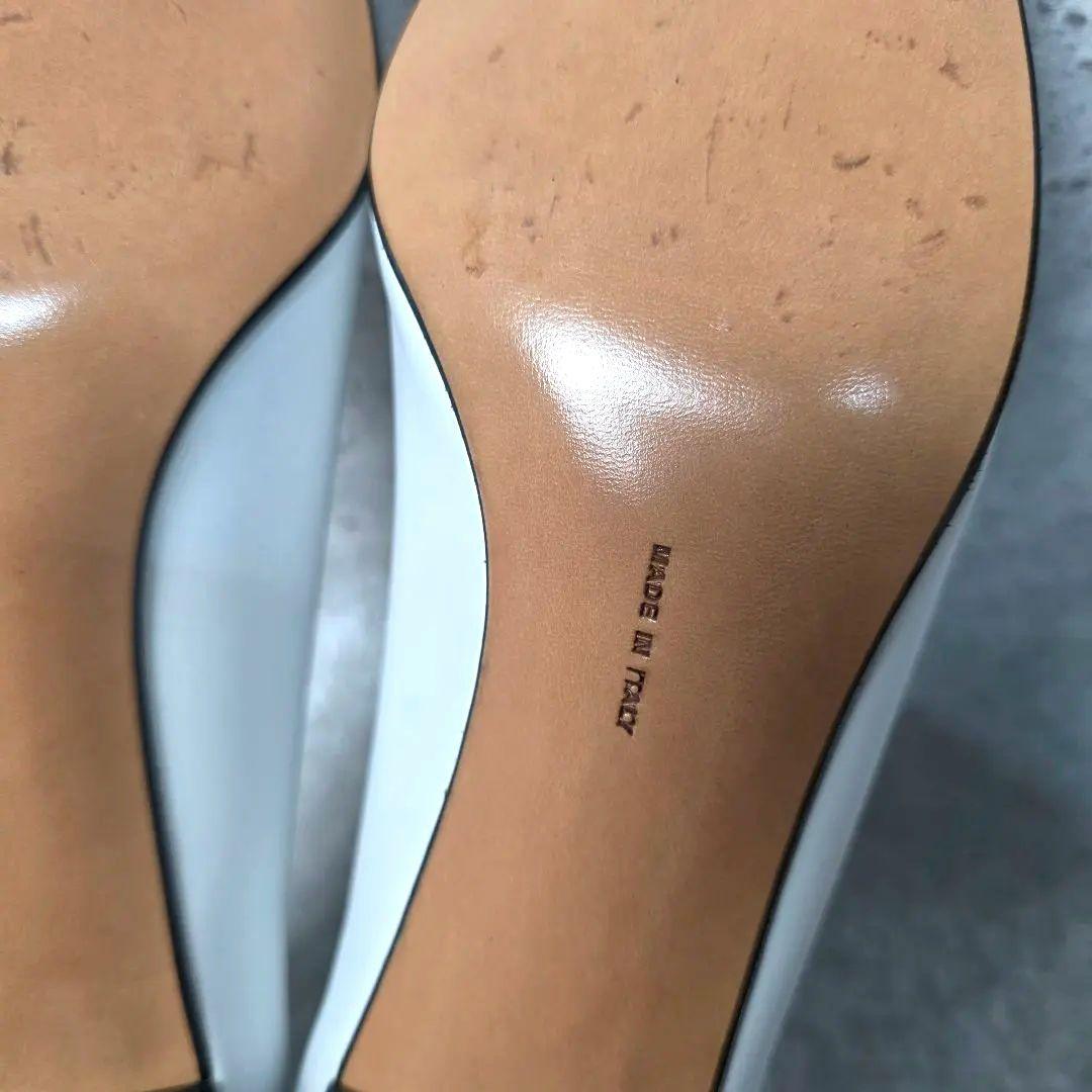 極美品 フェラガモ ホワイト リボン パンプス レザー 24cm