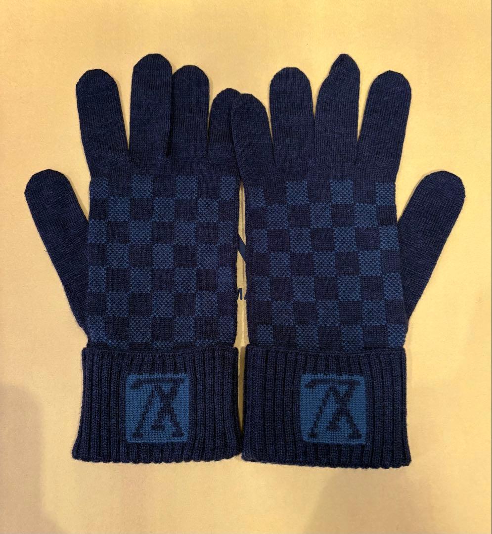 Louis Vuitton ダミエ柄手袋　メンズ　グレー×ネイビー