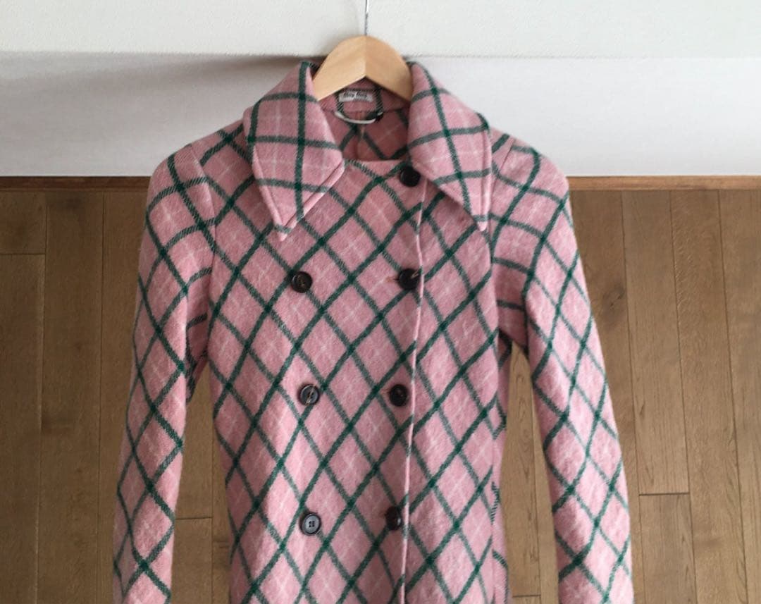 極美品 miu miu ミュウミュウ 　チェック　ロング　コート