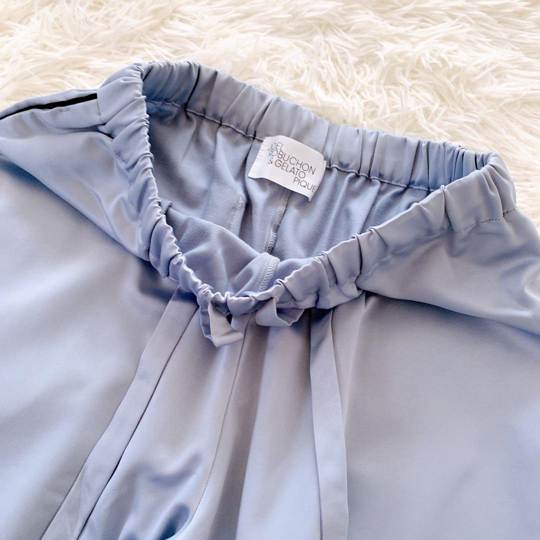 ジェラートピケ　ルームウェア　フリー　カシミヤ混　長袖　サテン　パジャマ　セット