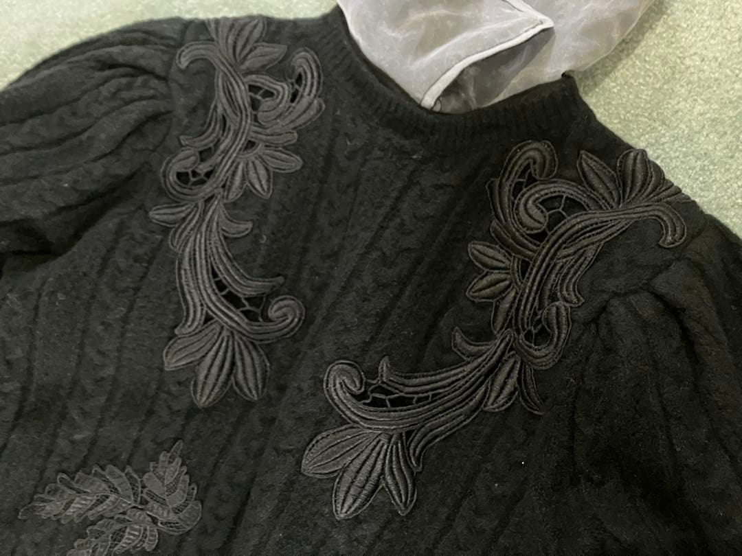 Adonisis アドニシス レースモチーフ つけ襟ケーブルニット 黒