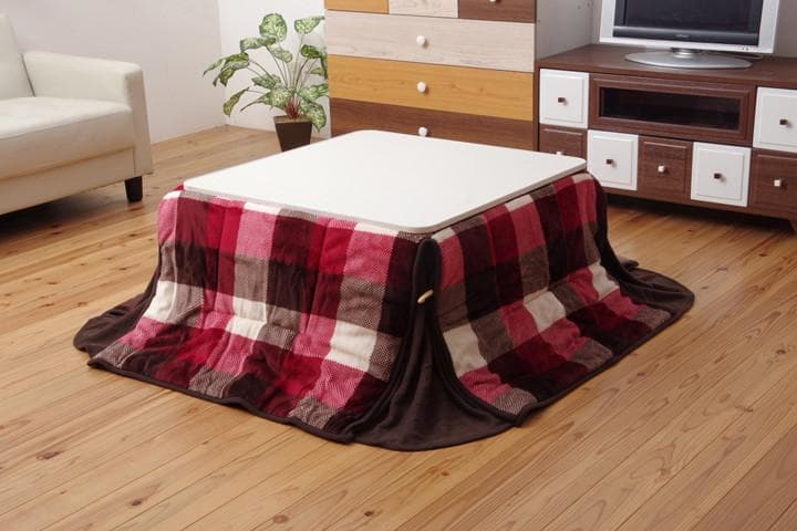 ◯省スペースこたつ薄掛け布団単品赤チェック柄 ローズ　180×180cm