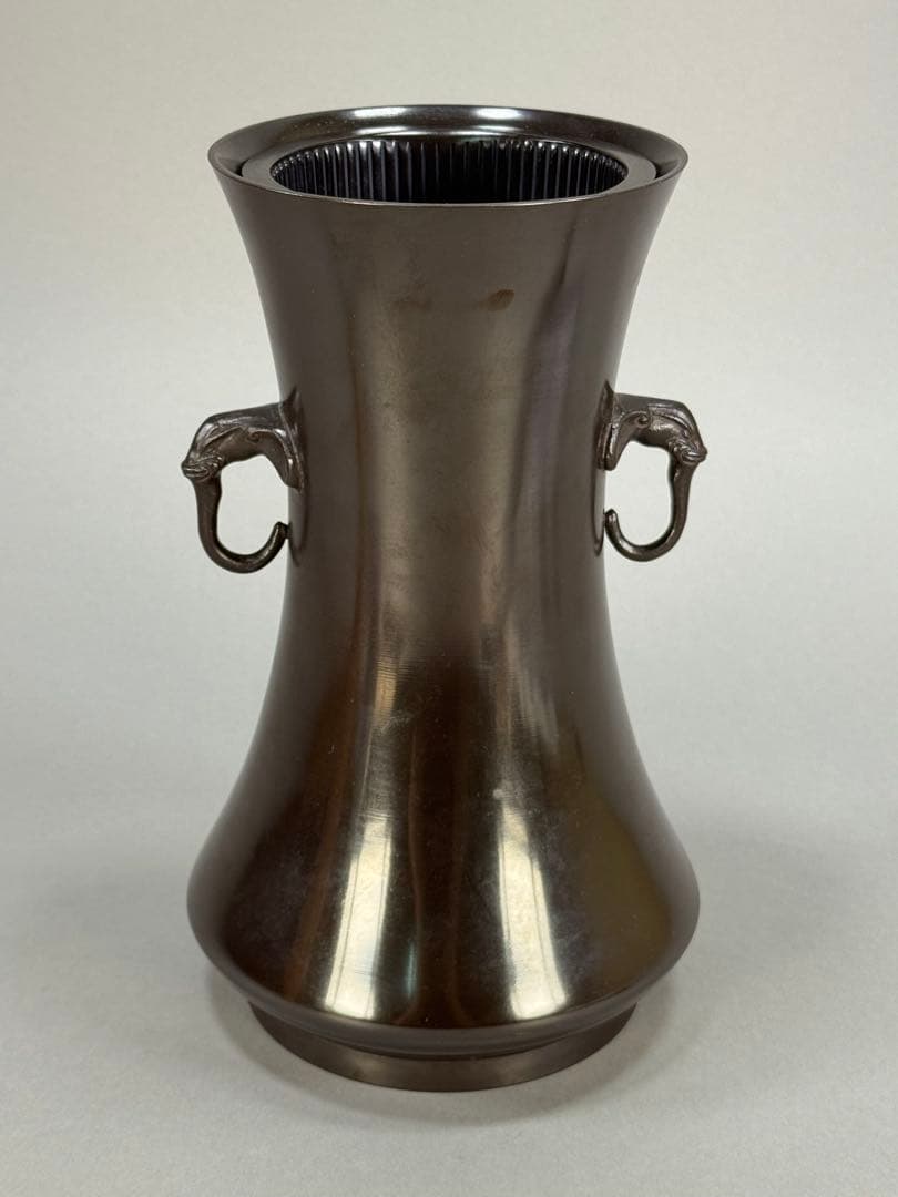 いけばな　池坊　鋳銅師 剛章　象耳 唐銅 花器 立花 花生 銅製　花瓶　共箱