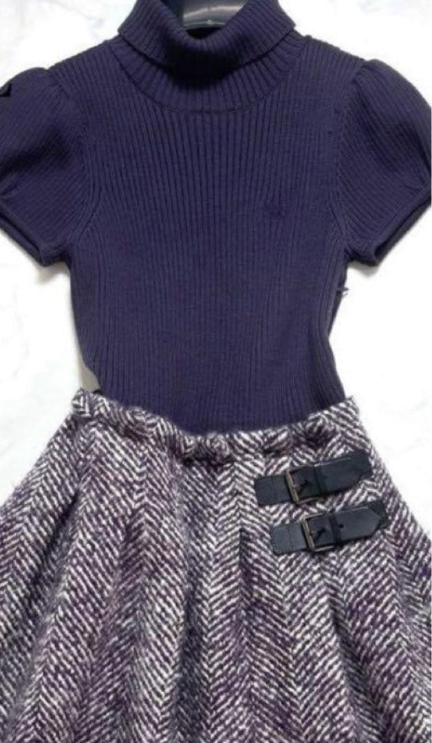 バーバリータートルネック 半袖ニットドレス