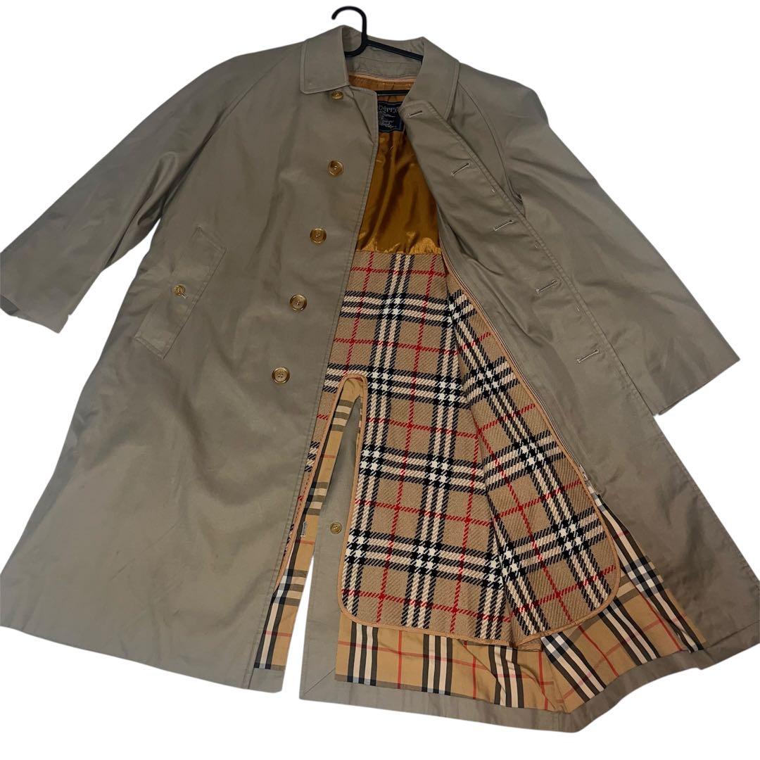 【人気】バーバリー ステンカラーコート ライナー付き ノバチェック　玉虫色M
